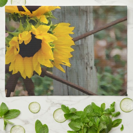 Zonnebloemen en wielweduwen sparen de datum theedoek (Gevouwen)