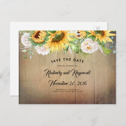 Zonnebloemen en witte bloemen Herfst Save the Date Aankondigingskaart (Voorkant / Achterkant)