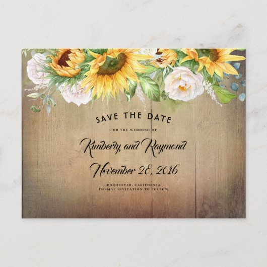 Zonnebloemen en witte bloemen Herfst Save the Date Aankondigingskaart (Voorkant)