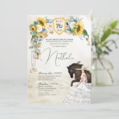 Zonnebloemen en witte rozen Rustic Charro Quincean Kaart (Staand voorkant)