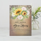 Zonnebloemen en witte rozen rustiek Baby shower Kaart (Staand voorkant)