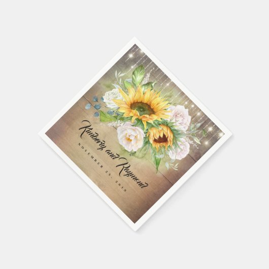 Zonnebloemen en witte rozen rustieke herfst bruilo servet (Hoek)