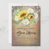 Zonnebloemen en witte rozen rustieke verjaardagsfe kaart (Voorkant)