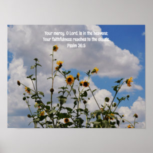 Zonnebloemen en wolken Bijbelvers Art Poster