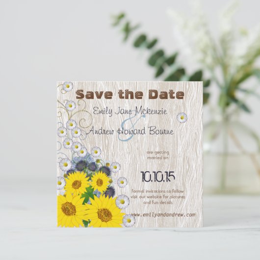 Zonnebloemen en zeeduivel save the date (Staand voorkant)