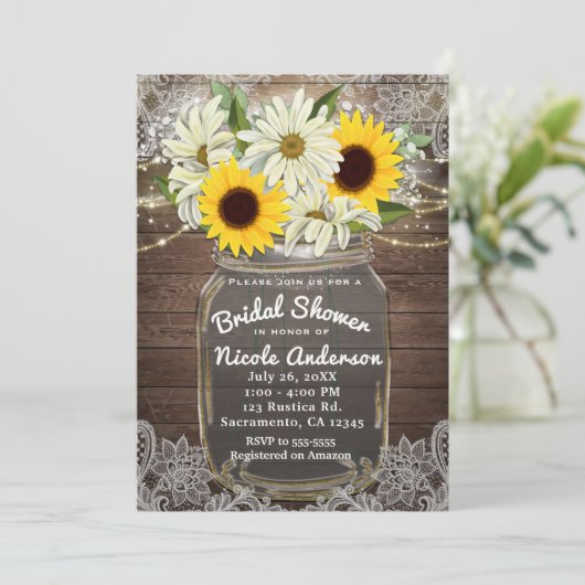 Zonnebloemen en zeeschildpadden Mason Jar Sparkle Kaart (Staand voorkant)