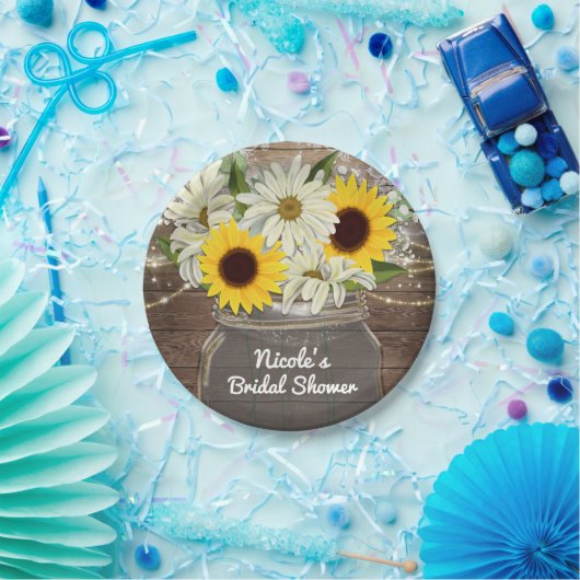 Zonnebloemen en zeeschildpadden Mason Jar Sparkle  Papieren Bordje (Feest)