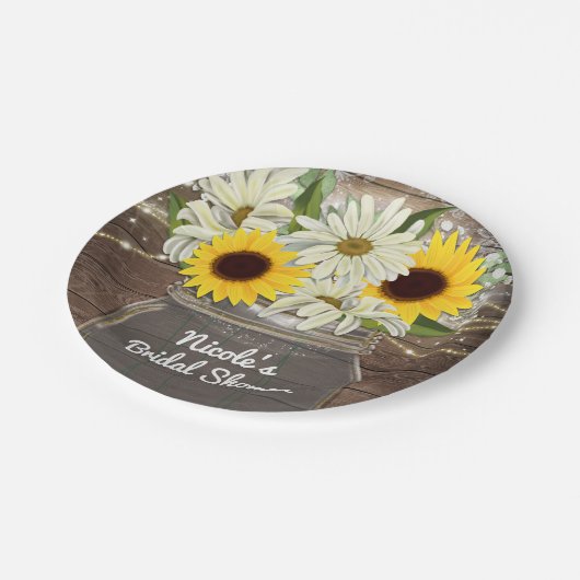 Zonnebloemen en zeeschildpadden Mason Jar Sparkle  Papieren Bordje (Gekanteld)