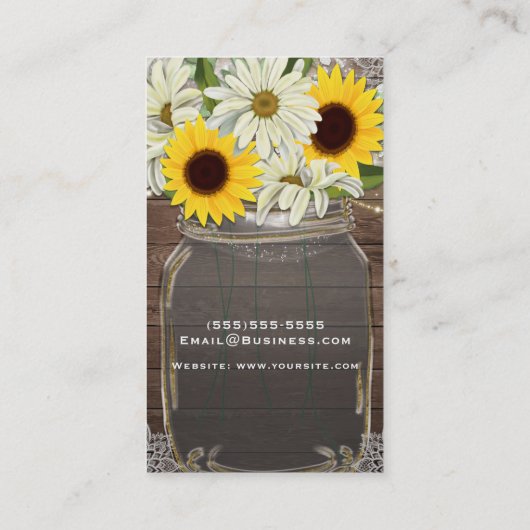 Zonnebloemen en zeeschildpadden Mason Jar Sparkle Visitekaartje (Achterkant)