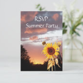 ZONNEBLOEMEN EN ZOMER ZONSONDERGANG RUSTIC TROUWFE KAART (Staand voorkant)