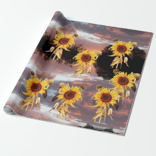 ZONNEBLOEMEN EN ZOMERZONSONDERGANG CADEAUPAPIER