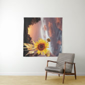 ZONNEBLOEMEN EN ZOMERZONSONDERGANG MET ROZE WOLKEN WANDKLEED (In Situ (horizontaal))