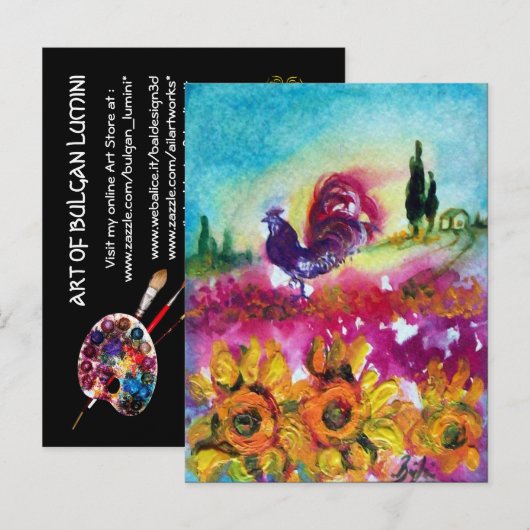 ZONNEBLOEMEN EN ZWARTE HAAN Bloemvelden Uitnodiging Briefkaart (Voorkant / Achterkant)