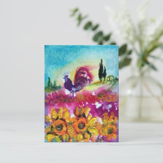 ZONNEBLOEMEN EN ZWARTE HAAN Bloemvelden Uitnodiging Briefkaart (Staand voorkant)