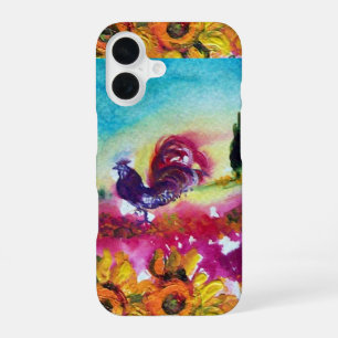 ZONNEBLOEMEN EN ZWARTE HAAN IN TUSCAANS LANDSCHAP iPhone 16 HOESJE