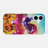 ZONNEBLOEMEN EN ZWARTE HAAN iPhone 16 HOESJE (Achterkant horizontaal)