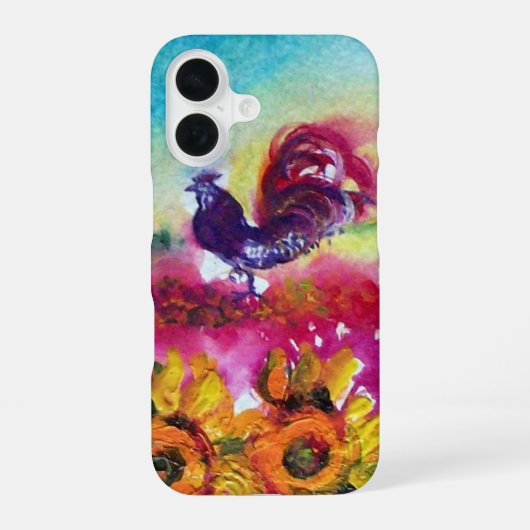 ZONNEBLOEMEN EN ZWARTE HAAN iPhone 16 HOESJE (Achterkant)