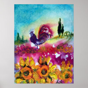 ZONNEBLOEMEN EN ZWARTE HAAN POSTER