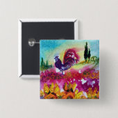 ZONNEBLOEMEN EN ZWARTE HAAN Toscane Landschap Vierkante Button 5,1 Cm (Voorkant /achterkant)