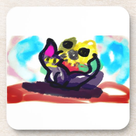 Zonnebloemen en zwarte kat bier onderzetter (Voorkant)