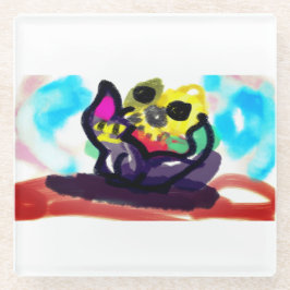 Zonnebloemen en zwarte kat glazen onderzetter