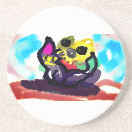 Zonnebloemen en zwarte kat zandsteen onderzetter (Voorkant)