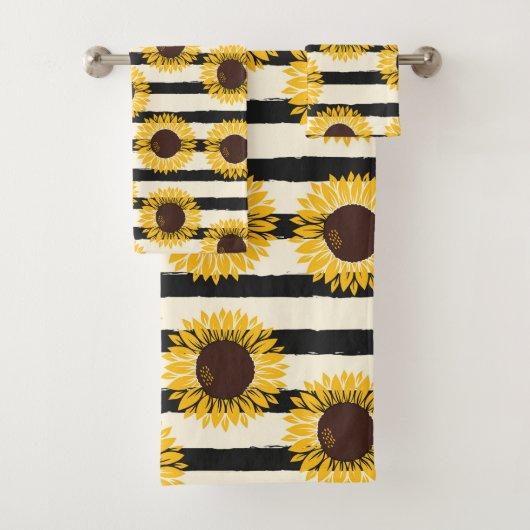 Zonnebloemen en Zwarte Stripes Bad Handdoek (Insitu)