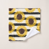 Zonnebloemen en Zwarte Stripes Bad Handdoek (Wasdoekje)