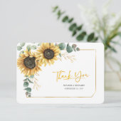 Zonnebloemen Eucalyptpus Greenery Wedding Bedankkaart (Staand voorkant)