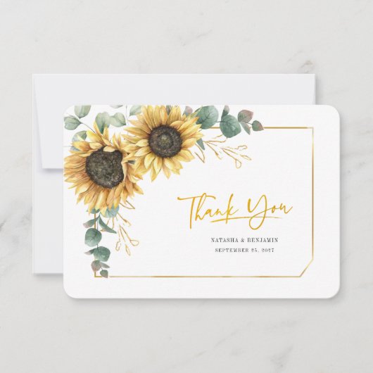Zonnebloemen Eucalyptpus Greenery Wedding Bedankkaart (Voorkant)