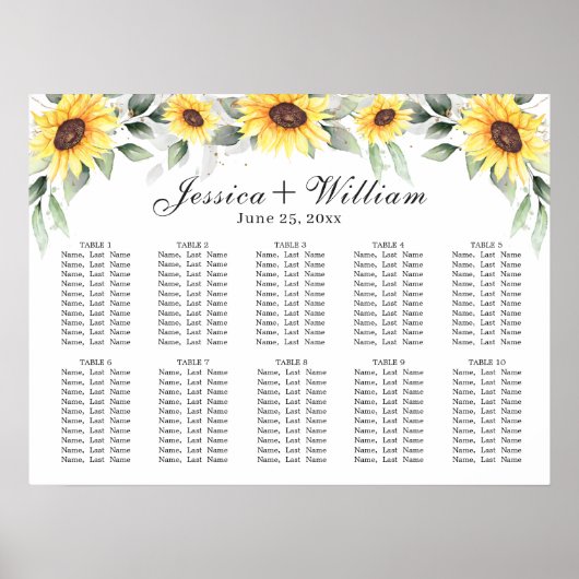 Zonnebloemen Eucalyptus 10 Tabellen ZITPLAATS Poster (Voorkant)