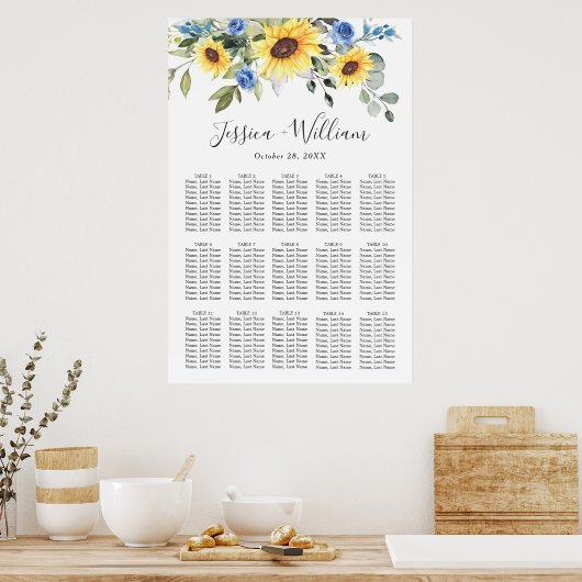 Zonnebloemen Eucalyptus 15 Tabellen ZITPLAATS Poster (Keuken)