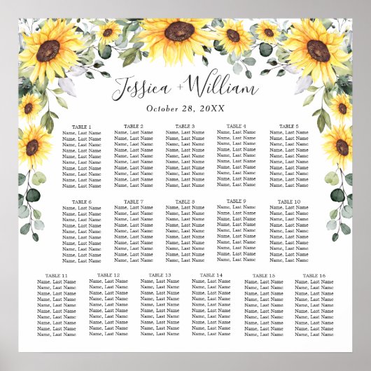 Zonnebloemen Eucalyptus 16 Tabellen ZITPLAATS Poster (Voorkant)