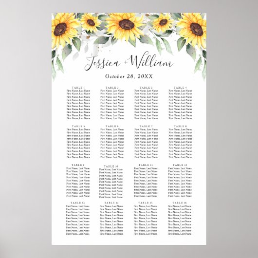 Zonnebloemen Eucalyptus 16 Tabellen ZITPLAATS Poster (Voorkant)