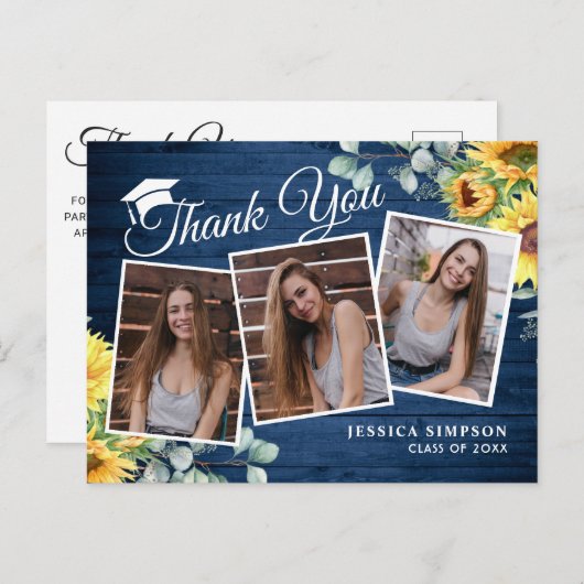 Zonnebloemen Eucalyptus 3 FOTO-Afstuderen Dank u w Aankondigingskaart (Voorkant / Achterkant)