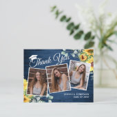 Zonnebloemen Eucalyptus 3 FOTO-Afstuderen Dank u w Aankondigingskaart (Staand voorkant)