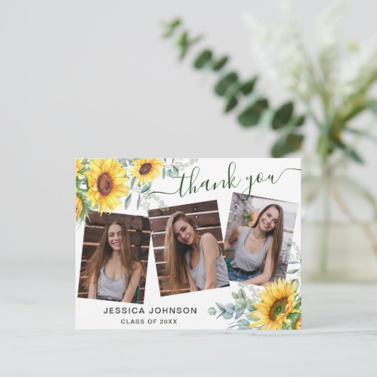 Zonnebloemen Eucalyptus 3 FOTO-Afstuderen Dank u w Briefkaart (Staand voorkant)