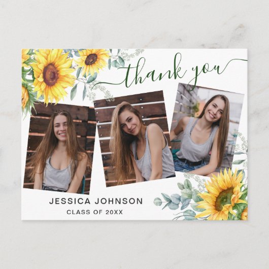 Zonnebloemen Eucalyptus 3 FOTO-Afstuderen Dank u w Briefkaart (Voorkant)