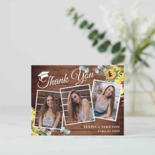 Zonnebloemen Eucalyptus 3 FOTO-Afstuderen Dank u w Briefkaart (Staand voorkant)