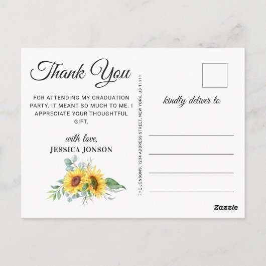 Zonnebloemen Eucalyptus 3 FOTO-Afstuderen Dank u w Briefkaart (Achterkant)