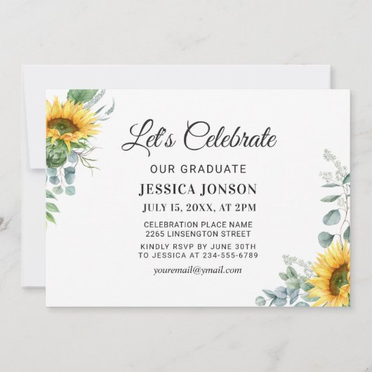 Zonnebloemen Eucalyptus 3 FOTO Graduation Party Kaart (Achterkant)