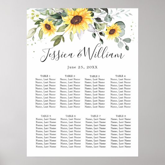 Zonnebloemen Eucalyptus 8 Tafels ZITPLAATS Poster (Voorkant)