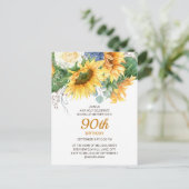 Zonnebloemen Eucalyptus 90th Birthday Briefkaart (Staand voorkant)