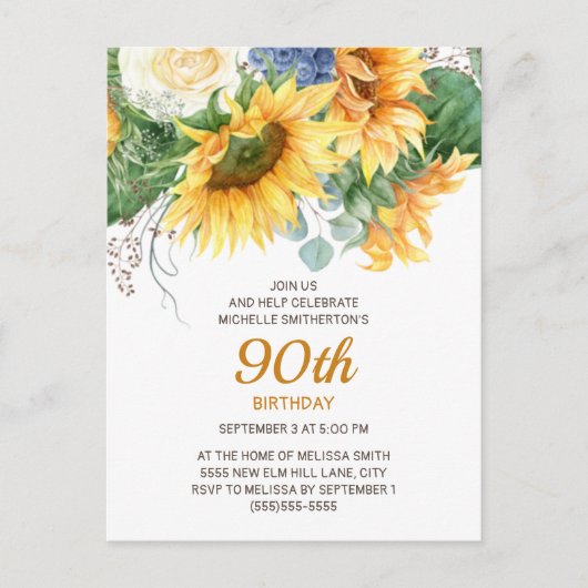 Zonnebloemen Eucalyptus 90th Birthday Briefkaart (Voorkant)