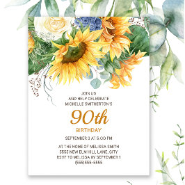 Zonnebloemen Eucalyptus 90th Birthday Briefkaart