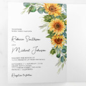 Zonnebloemen Eucalyptus All in One QR Code Weddens Drieluik Uitnodiging (Binnenzijde eerst)