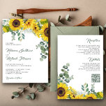 Zonnebloemen Eucalyptus All in One QR Code Weddens Kaart<br><div class="desc">Verrijk je gasten met deze elegant allemaal in één bruiloft,  met mooie zonnebloemen en moderne typografie met QR-code voor online RSVP. Voeg eenvoudig uw gebeurtenisdetails op deze makkelijk te gebruiken sjabloon toe om het één-van-een-soort uitnodiging te maken.</div>