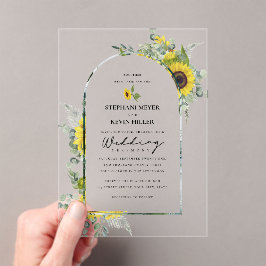 Zonnebloemen & Eucalyptus Arched Wedding Acryl Uitnodigingen