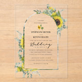 Zonnebloemen & Eucalyptus Arched Wedding Acryl Uitnodigingen (Voorkant)