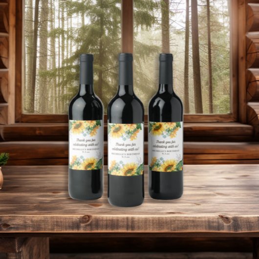 Zonnebloemen Eucalyptus Birthday Party Hartelijk d Wijn Etiket